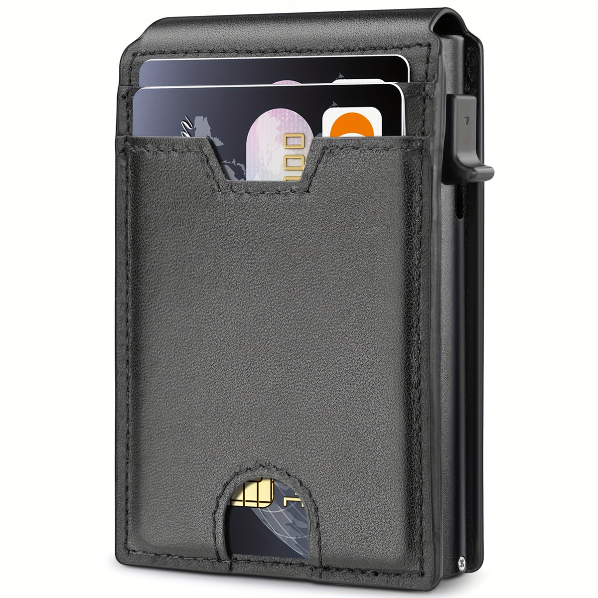 Pop Up Card Wallet for Men with Money Clip and ID Window, Slim Aluminum Bifold Credit Card Holder with Listed RFID Blocking Design for Everyday Carry