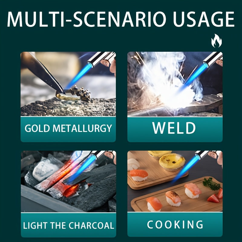 Refillable Torch Lighter, Gas Not Included, Adjustable Flame Reference in Black or Bohemian Options for Adult Barbecue, Camping and Kitchen Equipment