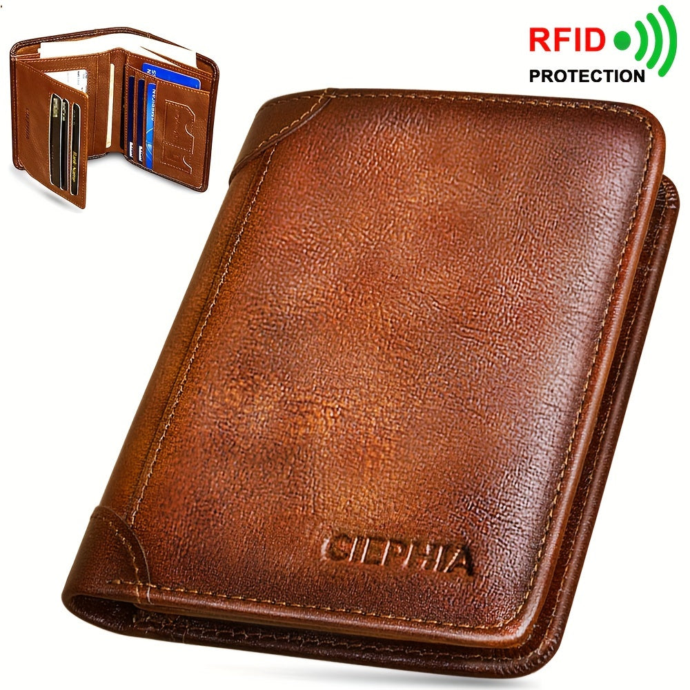 Men's Vintage Wallet and Card Holder Options, Bifold, Trifold and Eight-Card-Slot Styles in Brown, Coffee, Black or Blue for Everyday Carry and Gifts