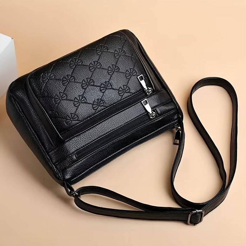 Black Zipper Crossbody Bag for Women, Adjustable Shoulder Strap Purse for Compatible Phone, Wallet and Cosmetics on Everyday Errands and Casual Outings