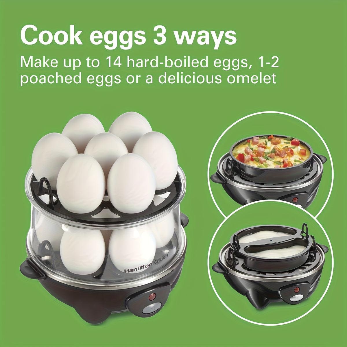 Black Egg Cooker Set with Automatic Shut-Off and Listed 7 or 14 Egg Capacity, One or Two Layer Options for Boiled Eggs, Steamed Vegetables and Omelets