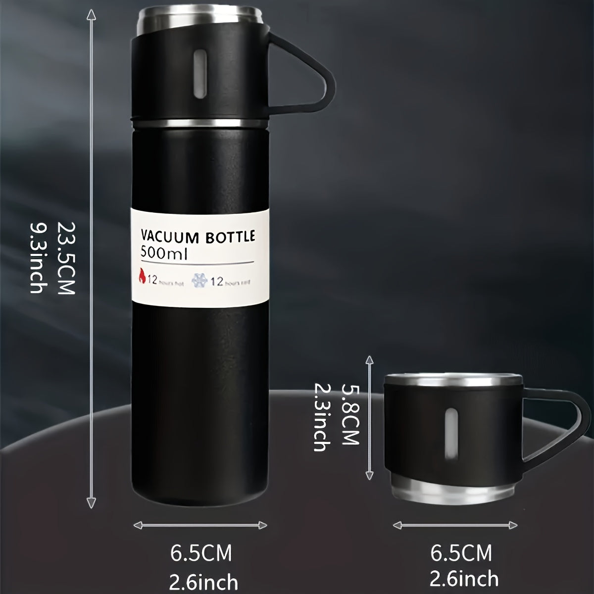 Insulated Bottle and Cup Set with Listed 500ml Stainless Steel Bottle and Three Small Cups, Six Color Options for Work, School and Everyday Beverage Carry