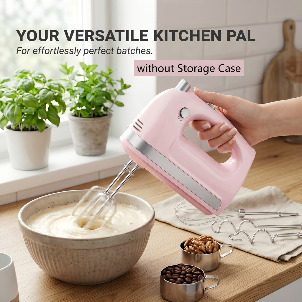 Electric Hand Mixer 5 Speed with Turbo Boost, 5 Stainless Steel Attachments, Handheld Mixer for Cake, Cookies & Bread Dough, with Storage Case Option, Kitchen Baking Gift, 5 Colors