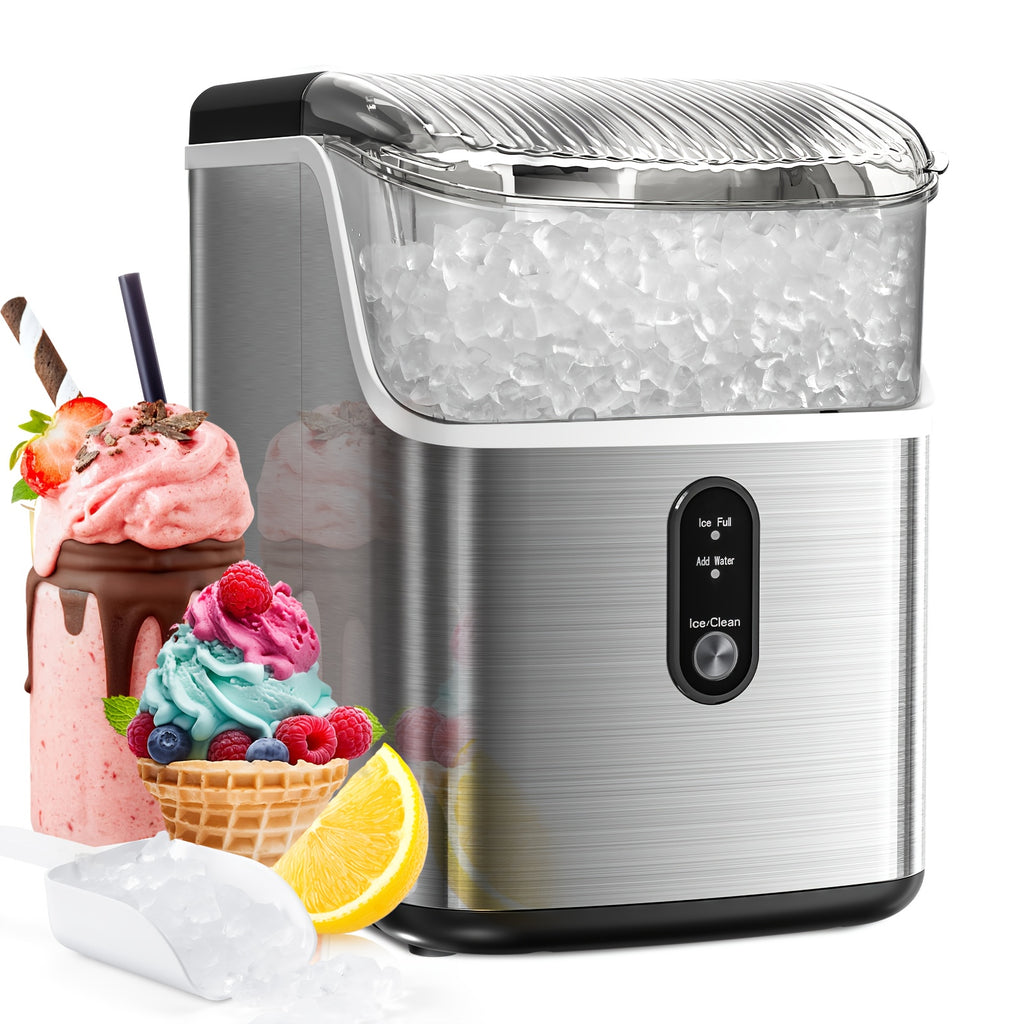 Automatic-Cleaning Countertop Ice Machine with Silvery, Black-Bullet Ice and Grey-Bullet Ice Options for Kitchen Drinks, Home Bar Setup and Party Preparation