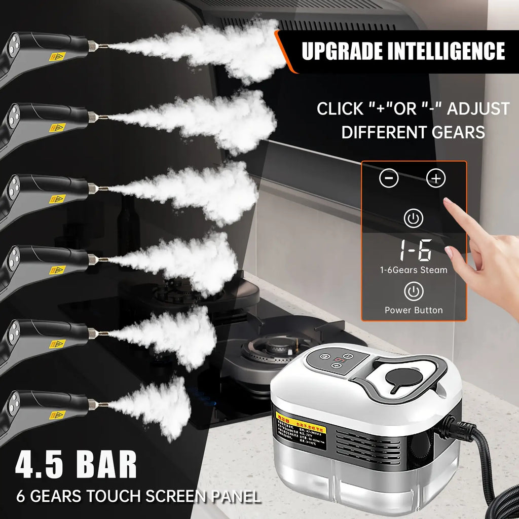 Steam Cleaner with Three Brush Heads, Portable High-Pressure Cleaning Machine in White Upgrade for Compatible Kitchen Surfaces, Bathroom Tile and Grout