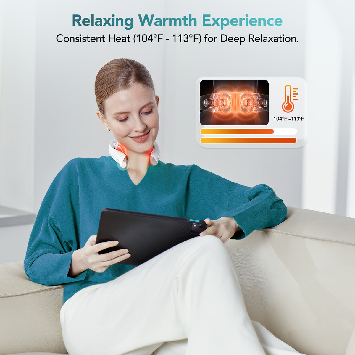 Heated Cordless Neck Massager SKG K5-3 Pro in White, Portable Personal Massage Device with Listed Vibration for Home, Office and Travel Relaxation Routines