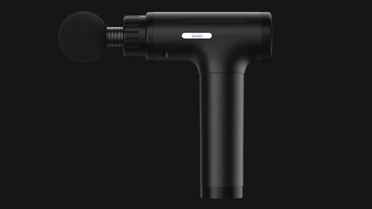 Rechargeable Percussion Massage Gun with 6 Massage Heads, LED Speed and Battery Display, Ergonomic Handheld Design and USB Charging Cable for Home and Gym