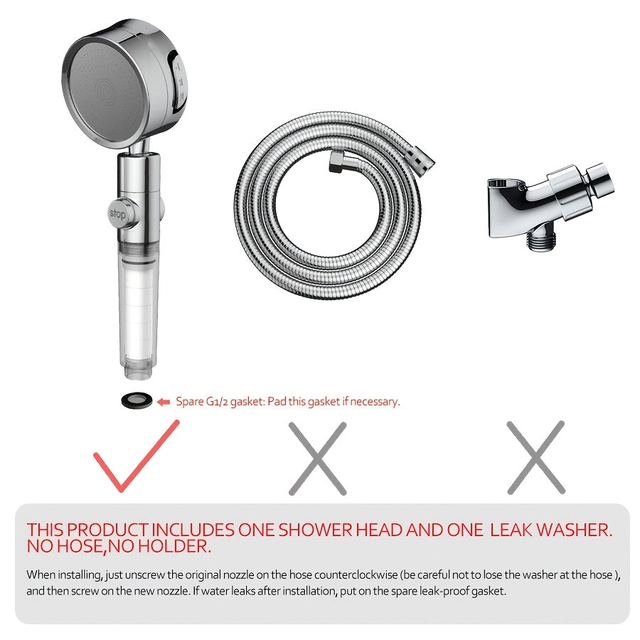 Adjustable Shower Head with Three Spray Settings and Angle Adjustment, H37 Bathroom Showerhead in Four Colors, One Piece Without Hose or Holder