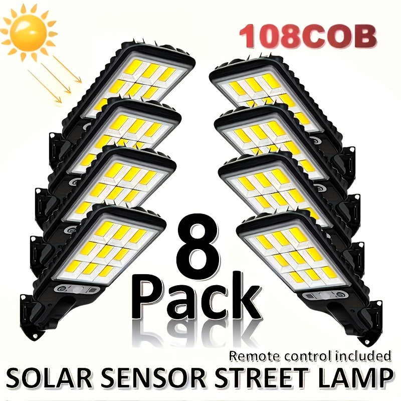 108COB Solar Wall Lights with Remote Control, Motion Sensor and Three Working Modes, 2, 4, 6 or 8-Pack Options for Supplemental Porch and Garage Lighting