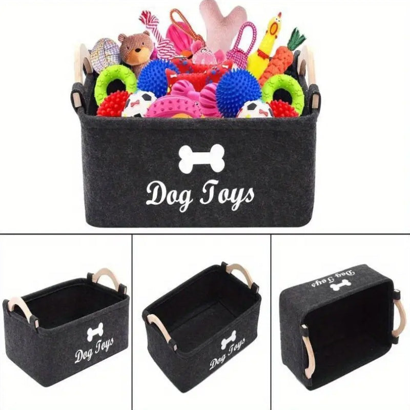 Felt Pet Toy Storage Box, Single Dog Toy Organizer for Keeping Play Accessories Together in Living Rooms, Pet Corners and Everyday Household Storage Areas