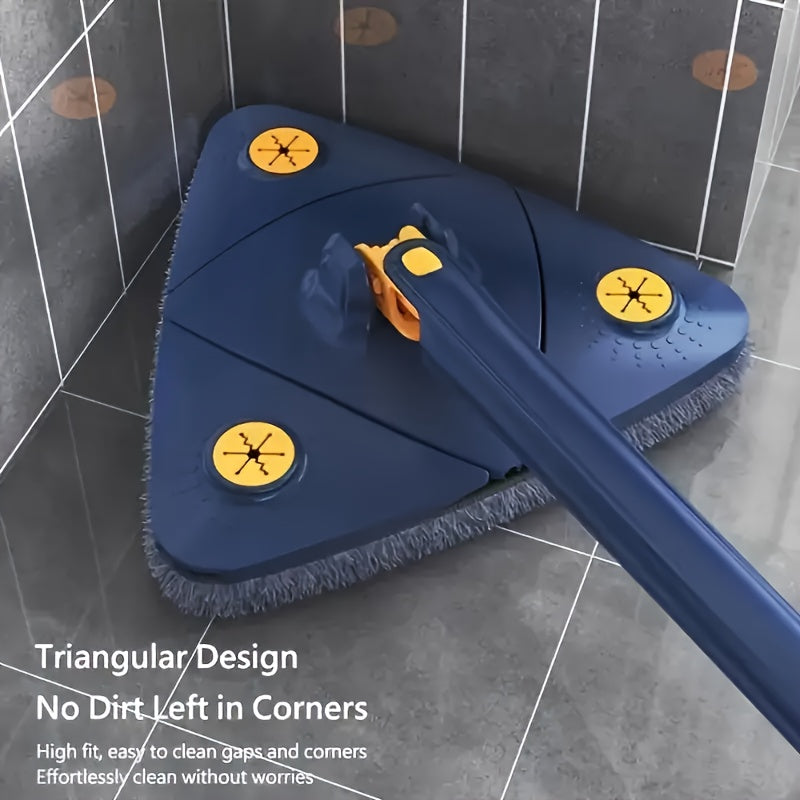Triangle Rotating Mop with Listed 360-Degree Head and Long Handle, Blue Wet and Dry Squeeze Cleaning Mop Set for Compatible Floors, Walls and Corners
