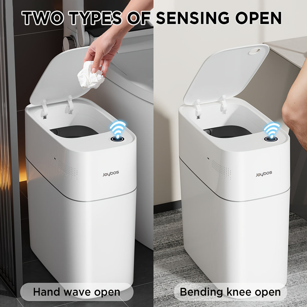 Touchless Smart Trash Can with Big Lid, Listed 14L Capacity, Infrared Motion Sensor and Air-Assisted Bag Fitting, ABS and PP Bin, Four AA Batteries Required