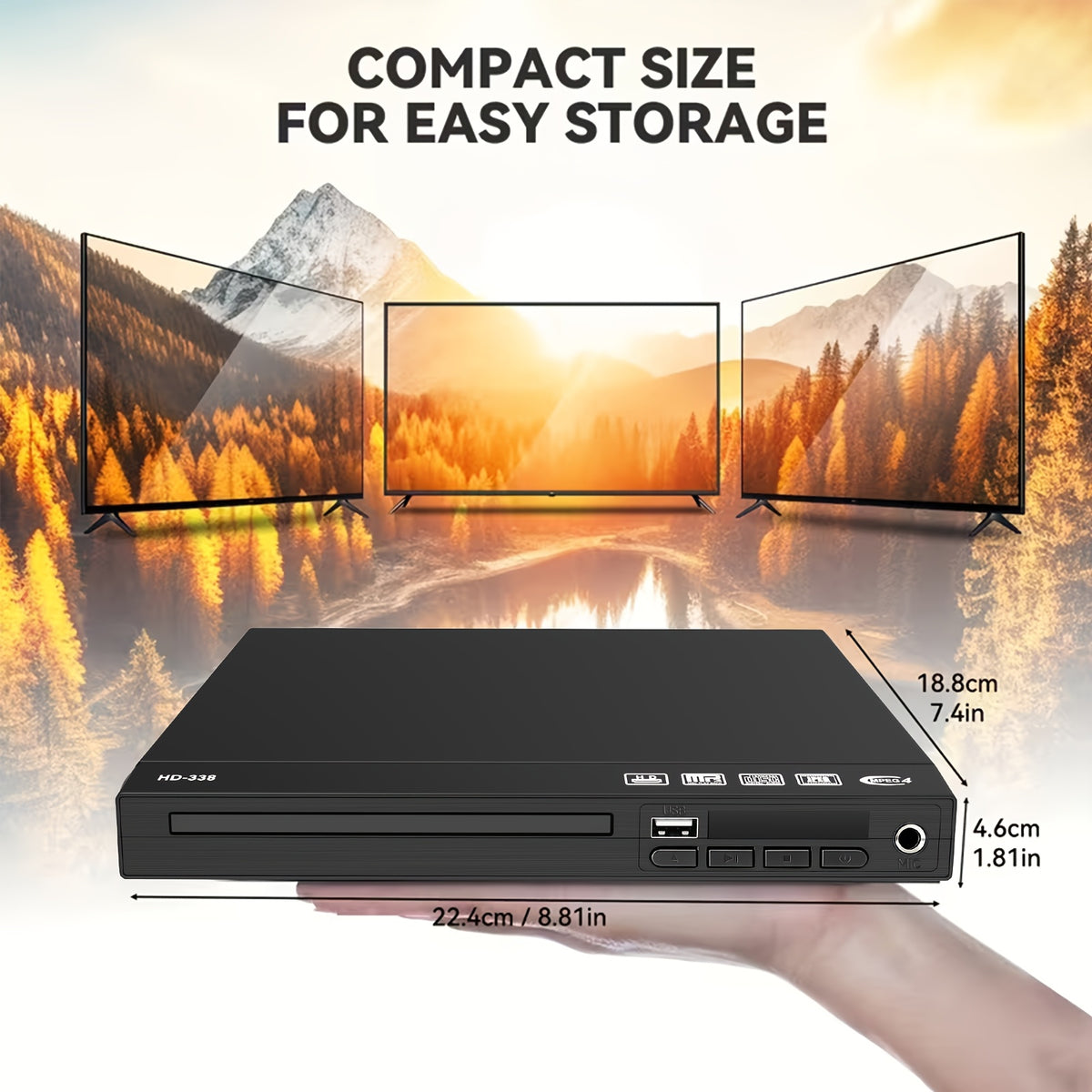 Region-Free DVD Player in Black HDTV Version with Listed 1080P Output, HDMI and RCA Connections, USB Media Playback, CD and MP3 Support and Remote Control