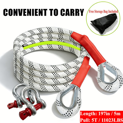Nylon Tow Rope Kit with Two Steel U-Shaped Hooks and Storage Bag, Listed 16.4-Foot Length in Three Model Options for Compatible Vehicle Equipment
