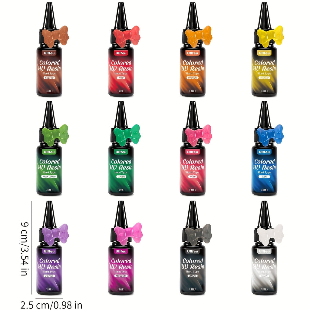 Craft Resin for DIY Jewelry, Earrings, Rings and Keychains, Premixed 12-Color Set with Listed 20g Portions or Separate 400g UV Resin Option for Decorations