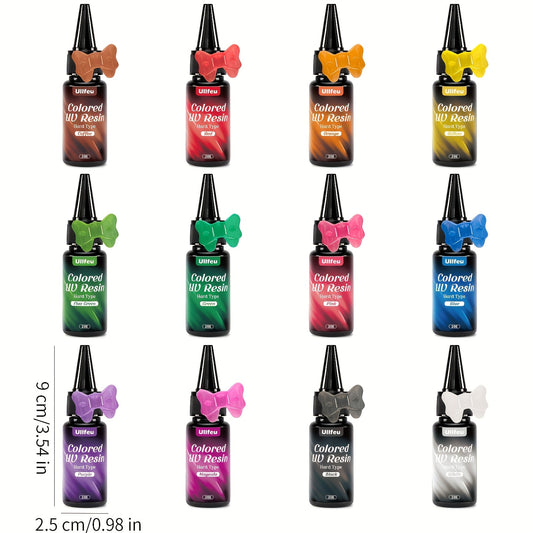 Craft Resin for DIY Jewelry, Earrings, Rings and Keychains, Premixed 12-Color Set with Listed 20g Portions or Separate 400g UV Resin Option for Decorations