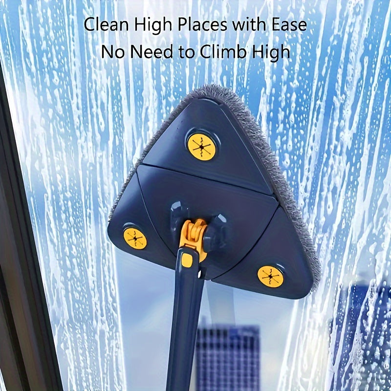 Triangle Rotating Mop with Listed 360-Degree Head and Long Handle, Blue Wet and Dry Squeeze Cleaning Mop Set for Compatible Floors, Walls and Corners