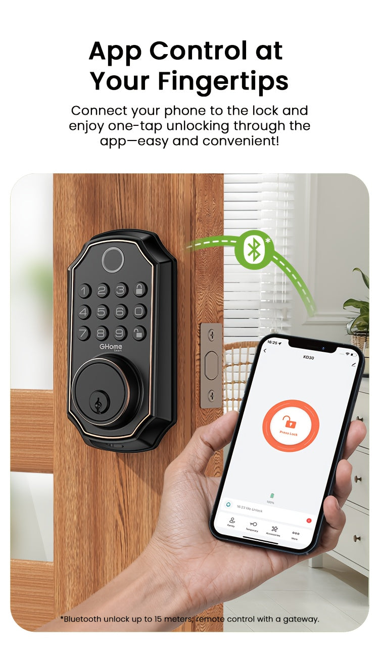 4-in-1 Smart Door Lock with Fingerprint, Passcode, Key and App Entry, Auto Lock and Temporary Offline Passwords, KD30 Pro and KD30B Pro Model Options