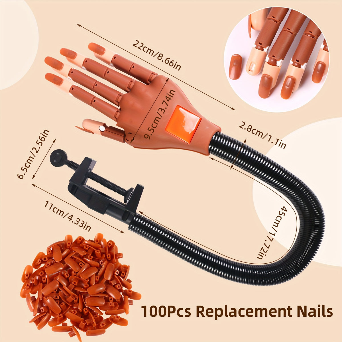 Flexible Nail Practice Hand for Acrylic Nail Training, Pink Hand Mold or Hand Model Set Options with Source-Listed Glue and Over-300g Weight Wording