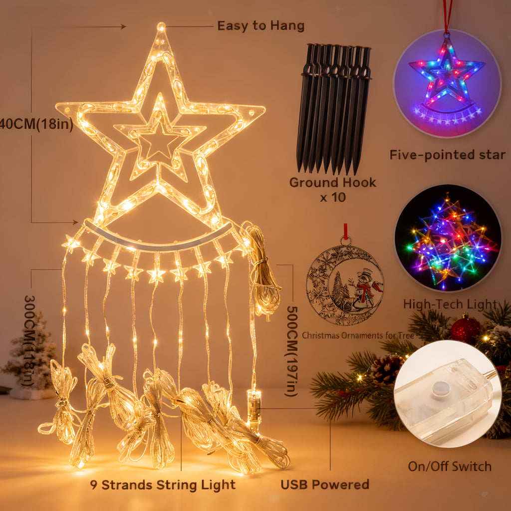 Waterfall Christmas Tree Lights with Star and Listed 350 LEDs, 11.8ft RGB Music-Sync Holiday Display with Remote, App Control, Timer and USB Power