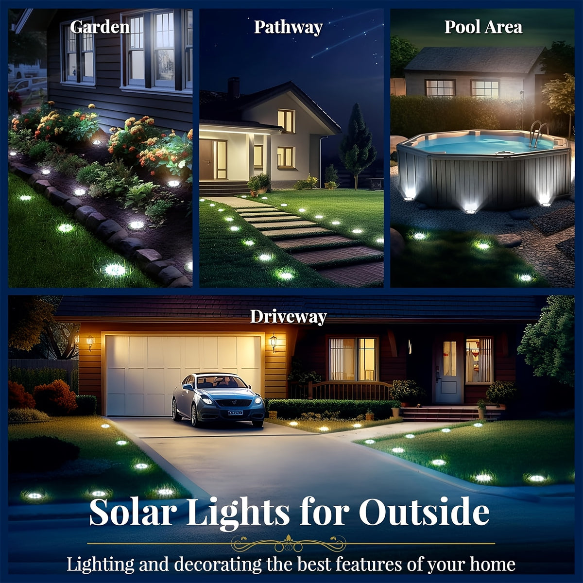 Solar Ground Lights with White Light, 12-Pack In-Ground Garden Lighting for Decorative Flowerbed Borders, Lawn Edges, Patio and Outdoor Pathway Accents