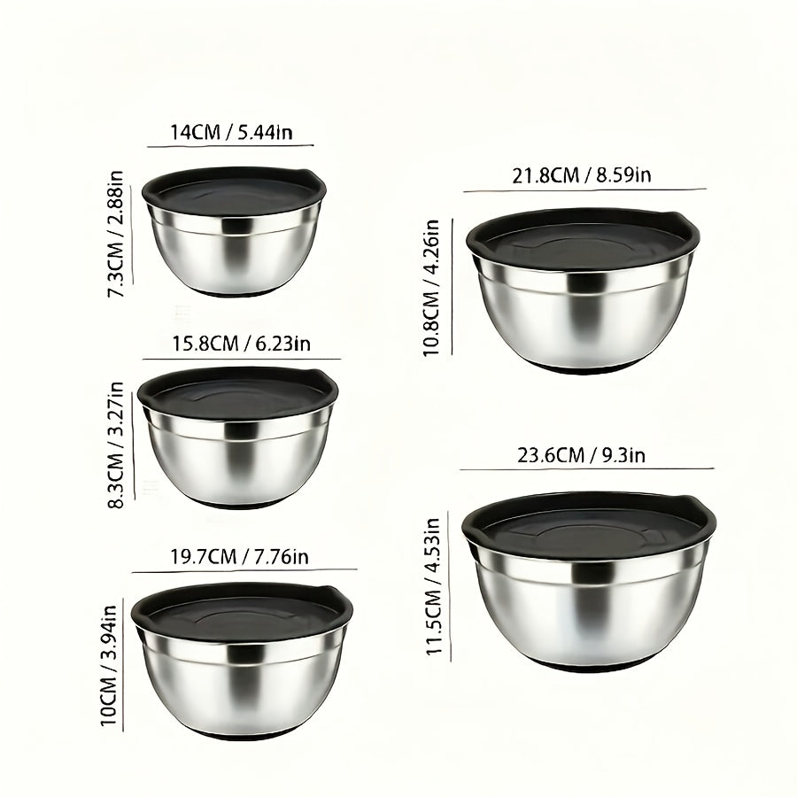 Silicone-Base Nesting Mixing Bowls with Listed Stainless Steel Construction and Lids, Multicolored or Black-8pcs Options for Baking, Food Prep and Serving