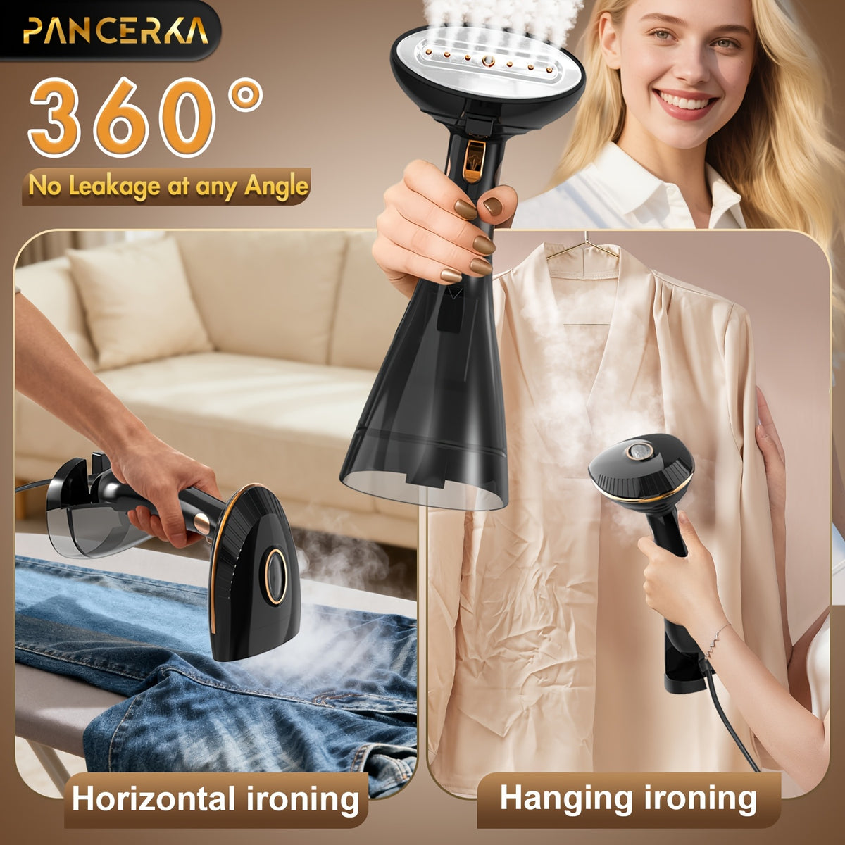 Clothes Steamer by PANCERKA, 1500W Handheld Garment Steamer with Continuous Steam and Quick Heating for Home and Travel Clothing Care, US Plug