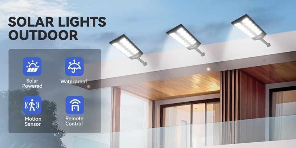 Solar Motion Sensor Flood Light, 504LED Model with 6500K Light, Three Modes and Listed 3000-Lumen Output, Mounting Base for Yard, Garage and Entrance Lighting