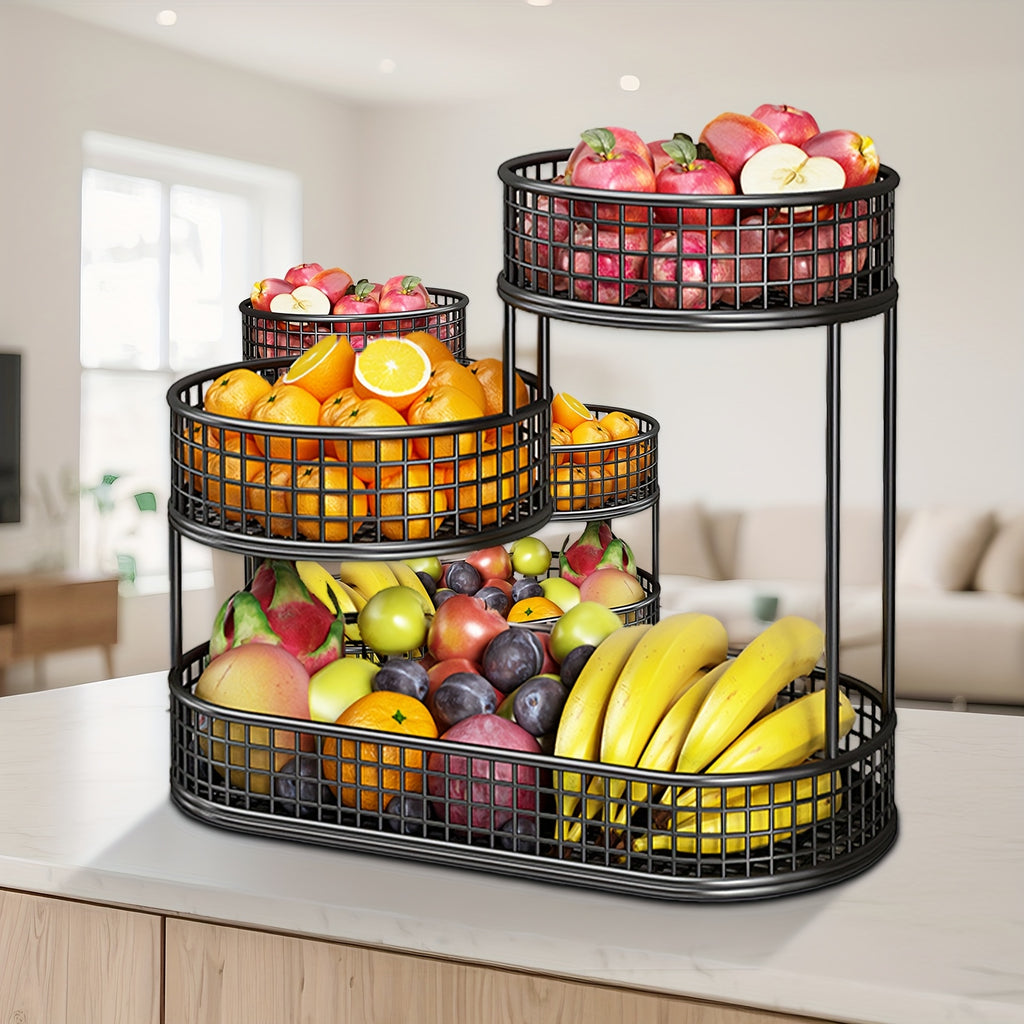 3-Tier Metal Fruit Basket for Kitchen Organization, Large Capacity Produce, Bread and Snack Storage with Black and 3 tier-Golden Option Labels