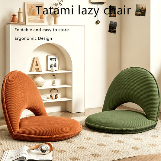 Corduroy Floor Chair in Orange, Adjustable Foldable Lounge Seat with Backrest and Detachable Zipper Cover for Living Room, Bedroom and Reading Corner