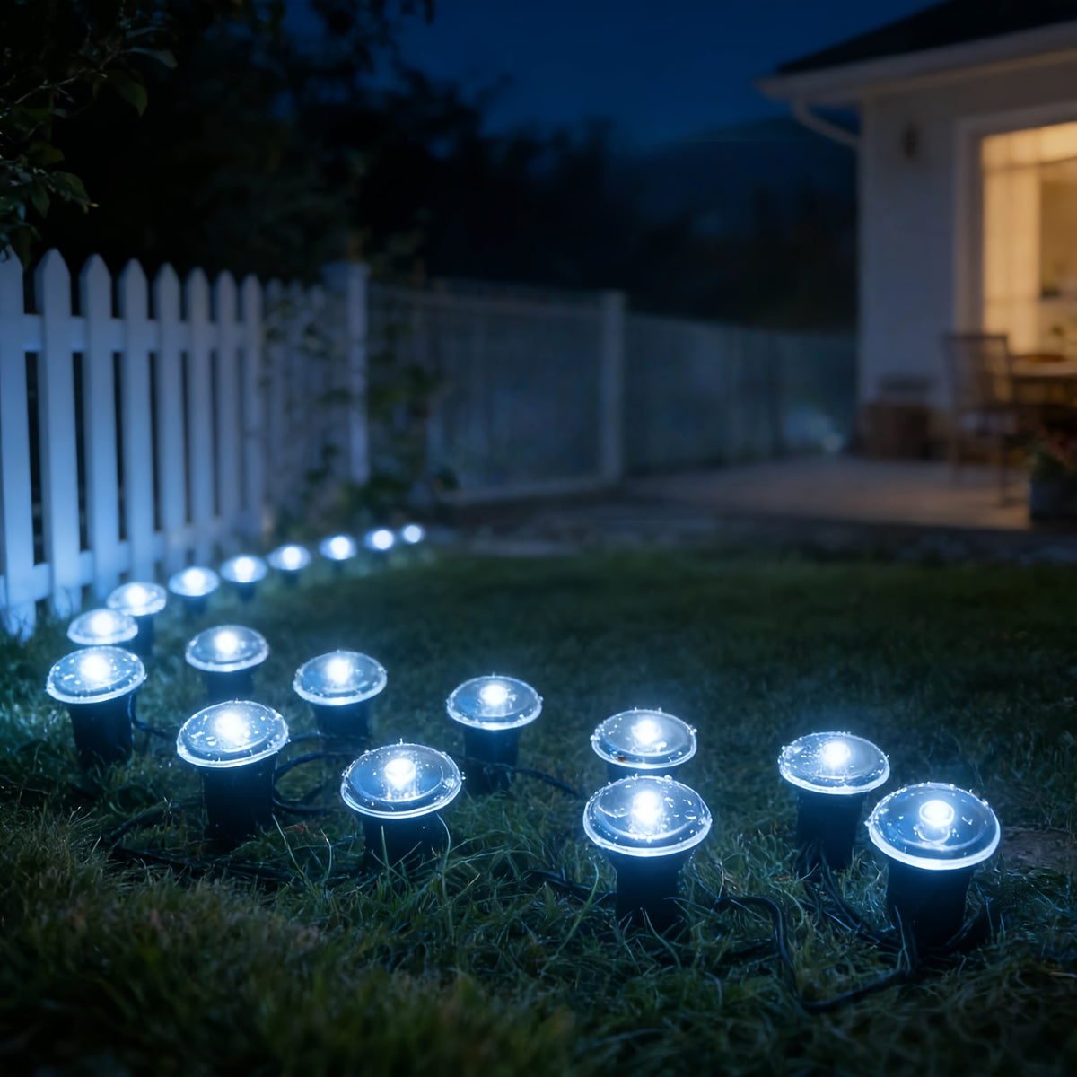 Solar Pathway String Lights with Listed 30 LEDs and Stake Design, Six Warm, White, Purple, Blue, Red and Green Light Options for Patio and Garden Event Decor