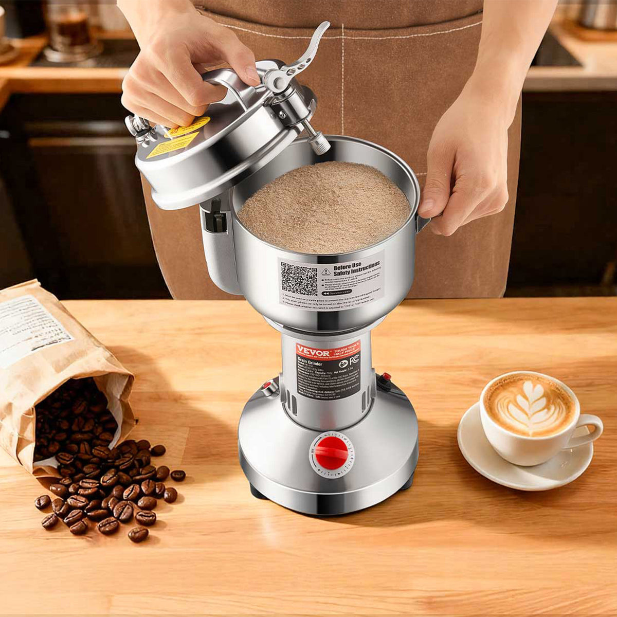 VEVOR Commercial Spice Grinder 750g, High Speed Electric Grain Mill Grinder with 28000 RPM Stainless Steel Pulverizer, Powder Machine for Dry Grains, Spices, Coffee, Corn and Pepper, 30-300 Mesh Fine Grinding, Straight Type