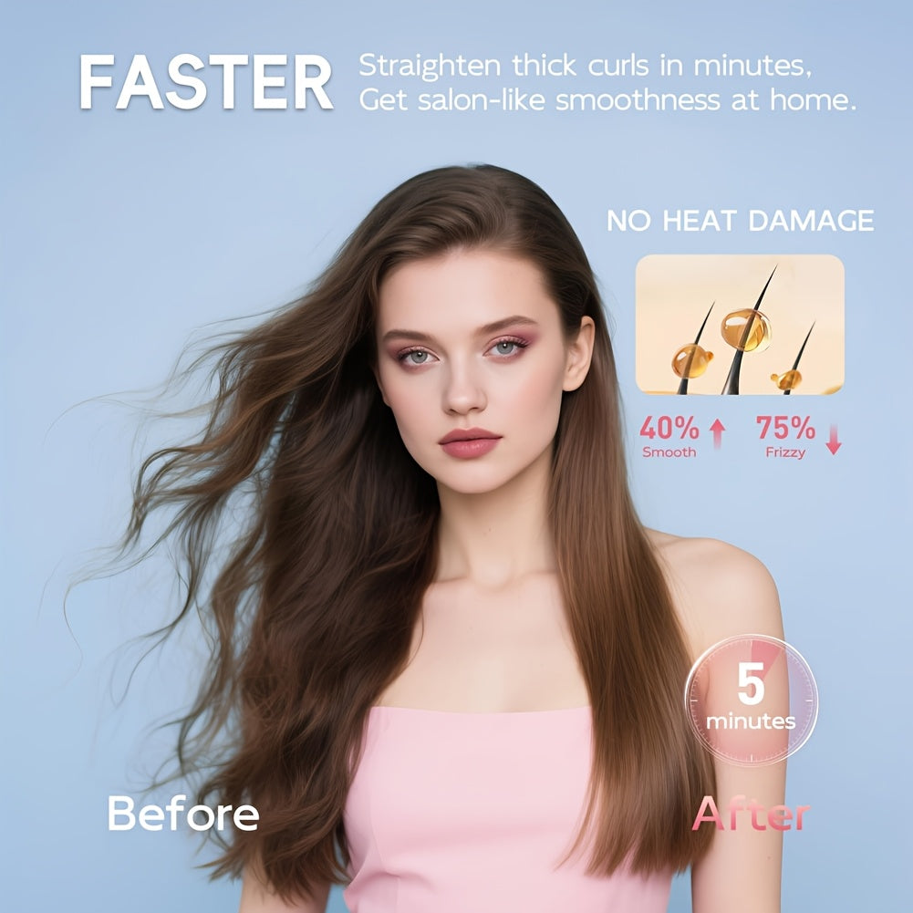 Rechargeable Hair Styling Brush with Cordless 2-in-1 Curler and Straightener Functions, Listed LED Display in White or Grey for Everyday Hair Styling Routines