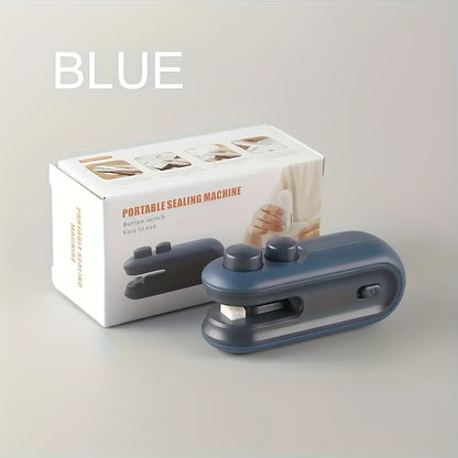 USB Rechargeable Food Bag Sealer with Listed Magnetic Design, White or Blue Handheld Mini Kitchen Tool for Compatible Snack, Chip and Coffee Packaging at Home or on Trips