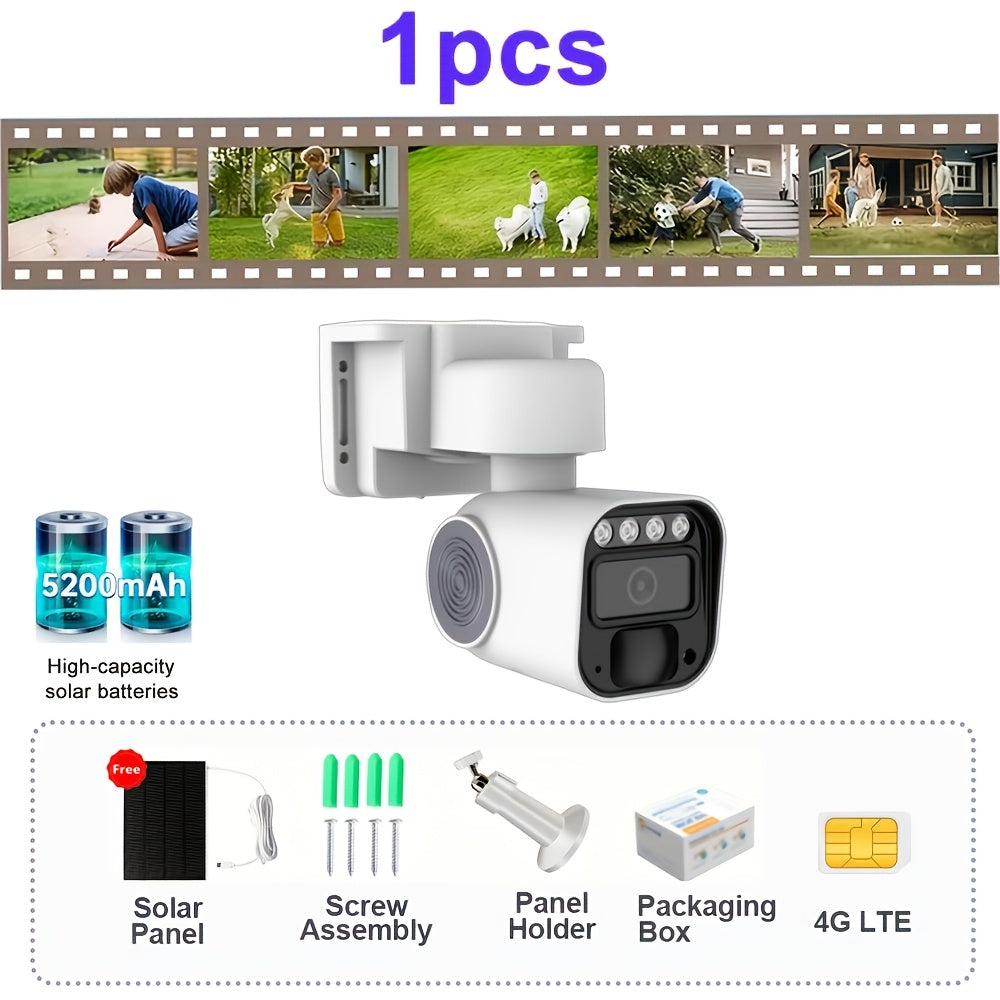 6MP 4G Solar Security Camera by PHANSATIM, Outdoor PTZ with Human Detection, Color Night Vision, Two-Way Audio and 5200mAh Battery, No WiFi Required