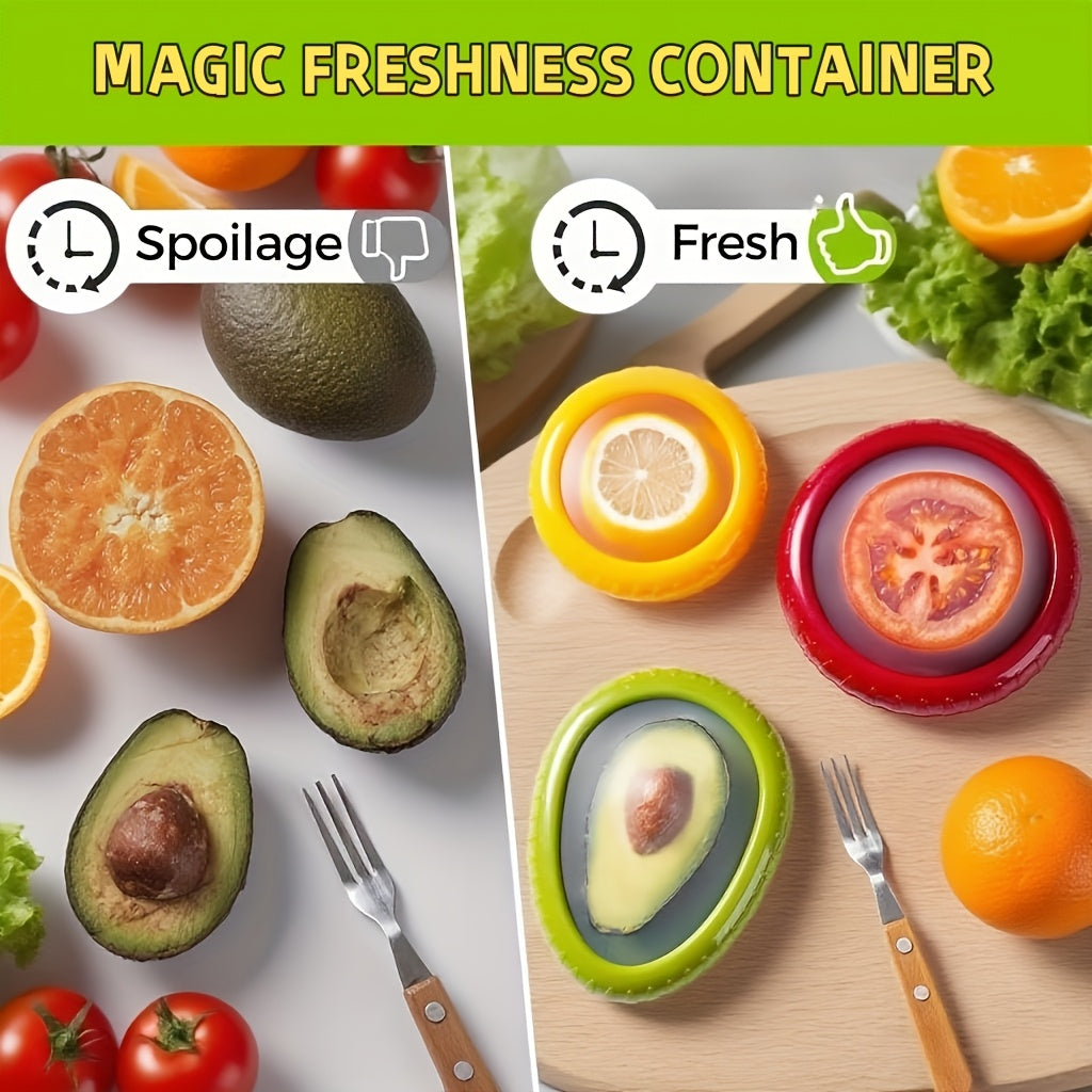 Eight-Piece Reusable Fruit and Veggie Saver Set, Refrigerator Storage Boxes with Listed Airtight Sealing Design for Avocado, Onion, Tomato, Lemon and Garlic