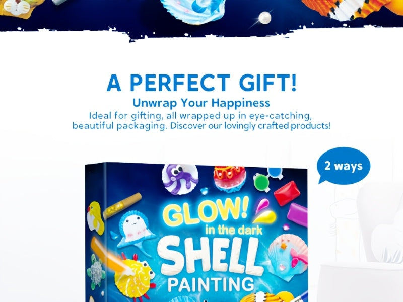 Seashell Painting Kit by SYNCFUN, 12-Shell Ocean Craft Set with 4 Glow-in-the-Dark Paint Bottles and 4 Brushes for Ages 6–12 Supervised Art Activities