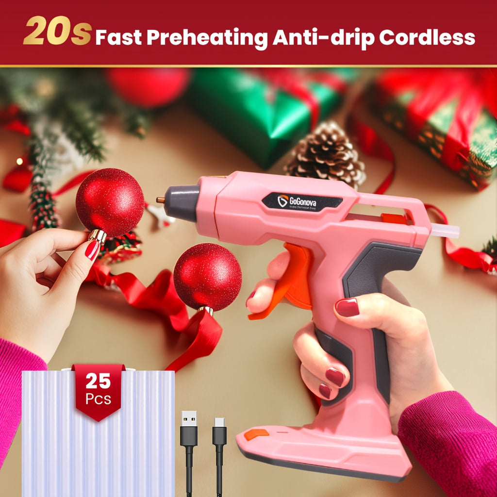 Cordless Hot Glue Gun for DIY Crafts and Handmade Decorations, USB Rechargeable Gogonova Tool in Pink, Grey or Blue for Compatible Nonstructural Repairs