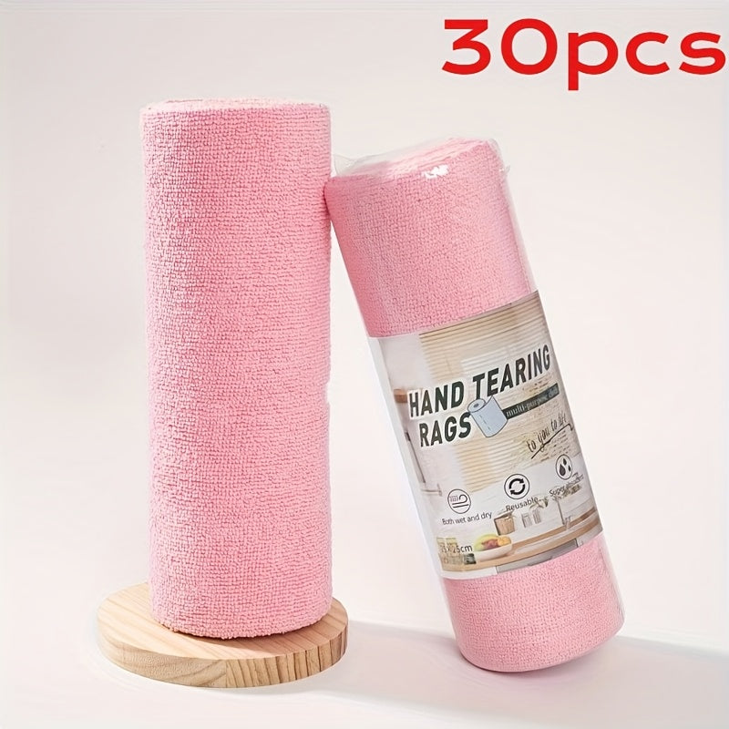 Reusable Cleaning Cloth Roll with 30 Listed Wipes, Microfiber Towel Format in Pink, Light Green or Blue for Household Kitchen, Car and RV Cleaning Tasks