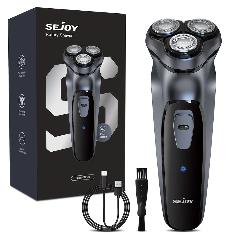 Sejoy Men's Electric Shaver with Pop-Up Trimmer, 3D Floating Head and LCD Display, Listed One-Hour Fast Charging in Blue, Light Blue or Gray