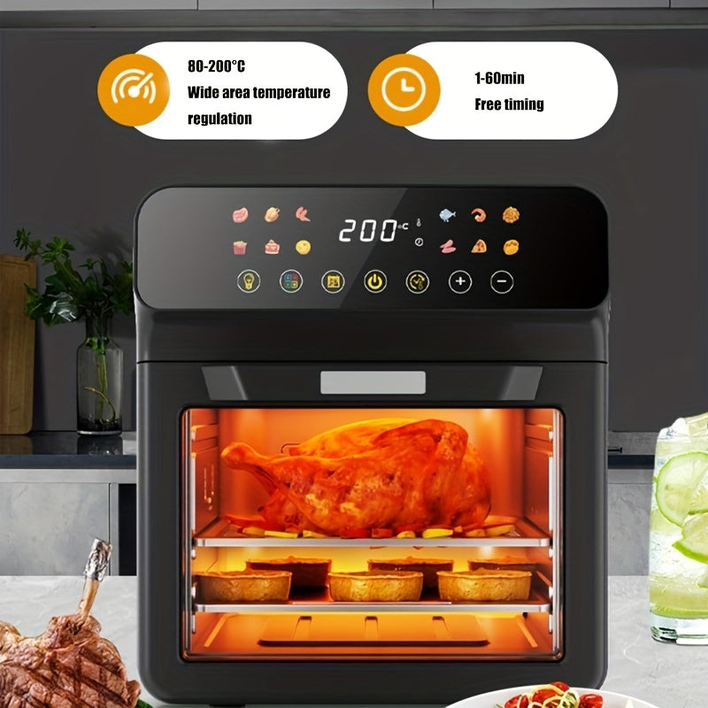 Countertop Air Fryer Oven Combo with LED Touchscreen and Viewing Window, Stainless Steel Convection Cooker for Roasting, Baking, Broiling and Reheating