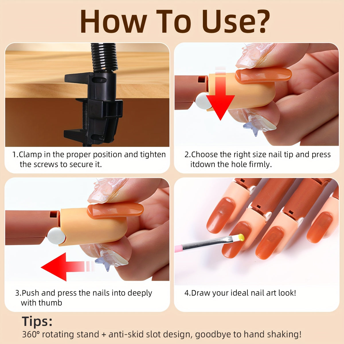 Flexible Nail Practice Hand for Acrylic Nail Training, Pink Hand Mold or Hand Model Set Options with Source-Listed Glue and Over-300g Weight Wording