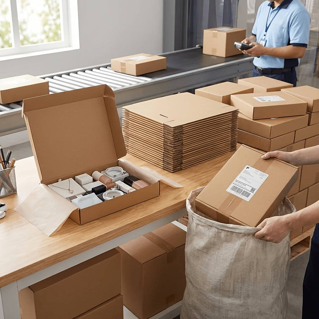 Corrugated Cardboard Mailer Boxes 20-Pack with Listed Thank You Stickers, White or Brown Folding Shipping Box Options for Small Business and Gift Packaging