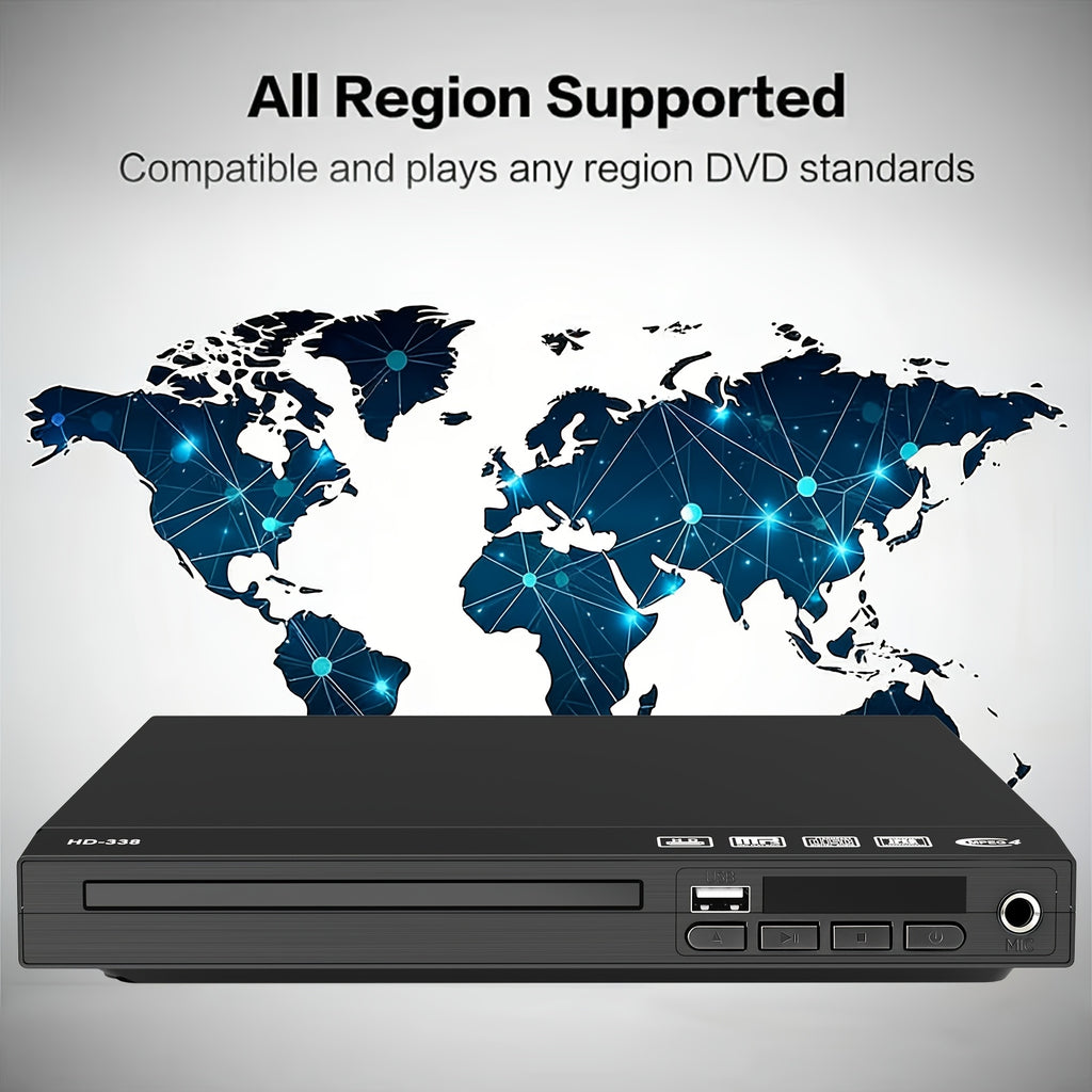 Region-Free DVD Player in Black HDTV Version with Listed 1080P Output, HDMI and RCA Connections, USB Media Playback, CD and MP3 Support and Remote Control