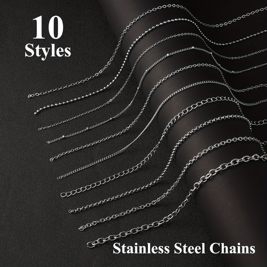 10 Rolls of 304 Stainless Steel Golden and Silvery Metal Chain, DIY Jewelry Making Material, Used for Jewelry Making