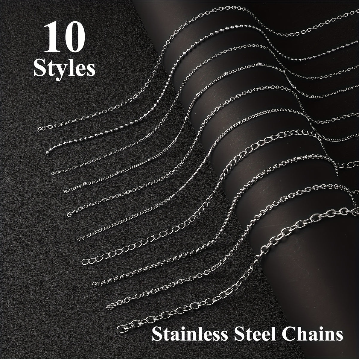 10 Rolls of 304 Stainless Steel Golden and Silvery Metal Chain, DIY Jewelry Making Material, Used for Jewelry Making