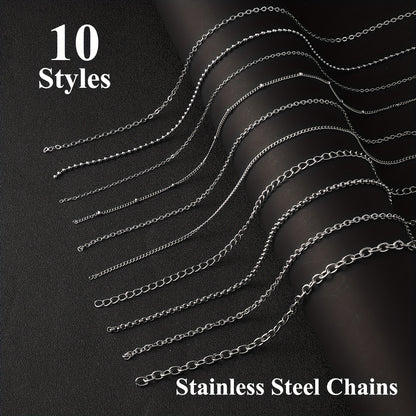 304 Stainless Steel Chain Rolls Set of 10, Golden or Silvery DIY Jewelry Making Supplies for Handmade Accessories and Decorative Home Craft Projects