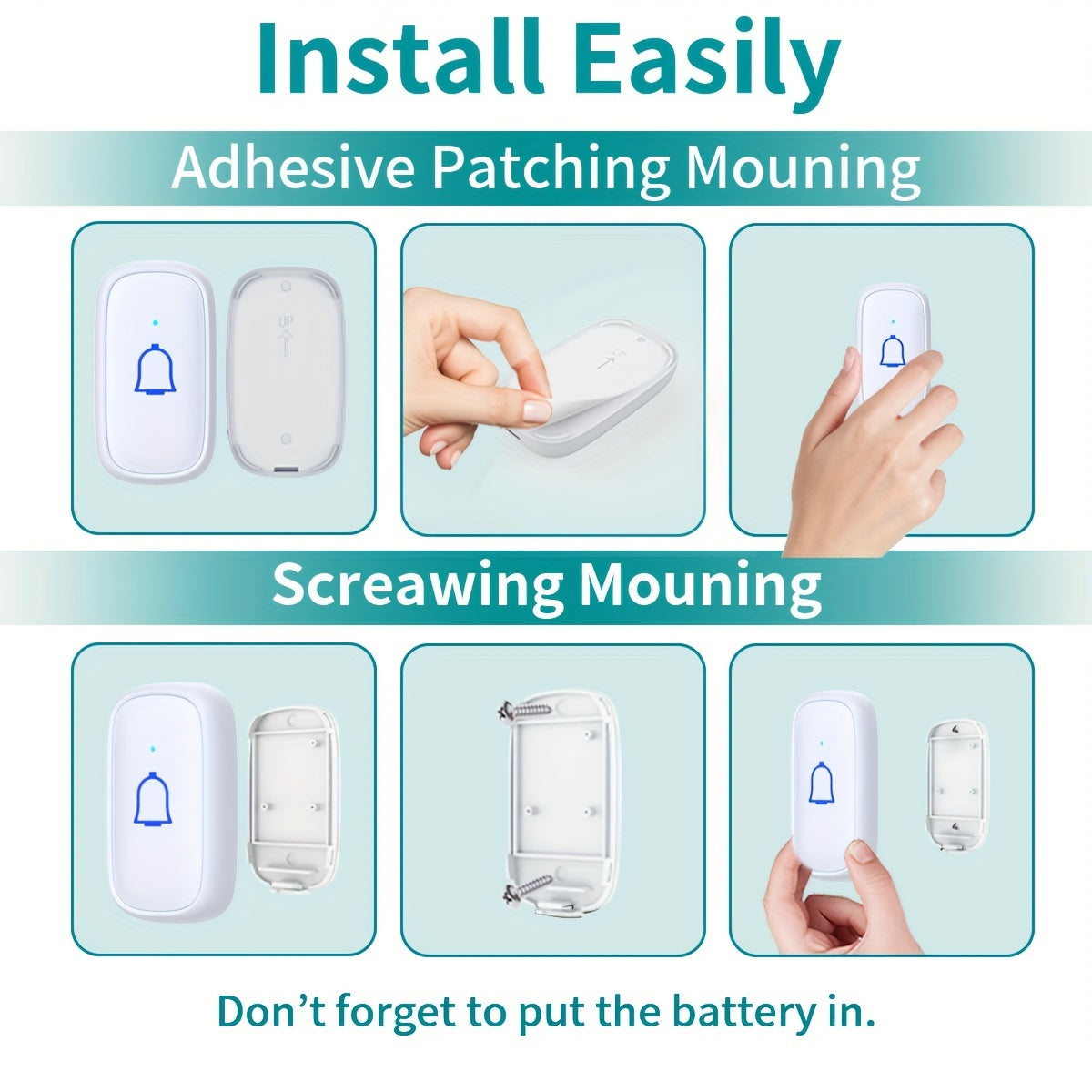 Wireless Doorbell Chime Kit with 1 Button and 2 Chimes, 56 Melodies, 7 Volume Levels and Mute Mode, Listed 1000ft Range for Home and Office