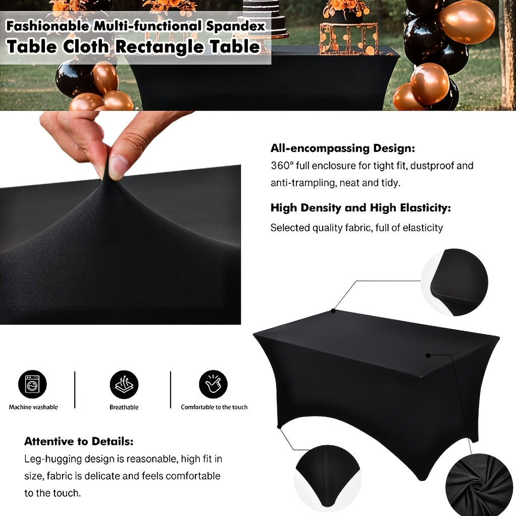 Stretch Table Covers for 6-Foot Rectangular Tables, Black or White Polyester Spandex Tablecloths with Leg Pockets, 3 or 5 Pack Options for Weddings and Displays
