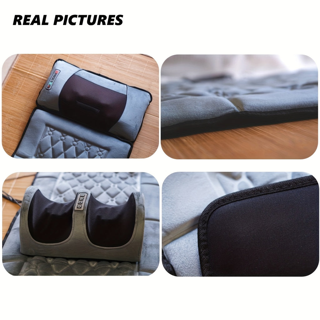 Full Body Massage Mat with Heat, 10-Zone Wave Vibration Pad and Kneading Pillow, Optional Foot and Calf Massager for Home Relaxation